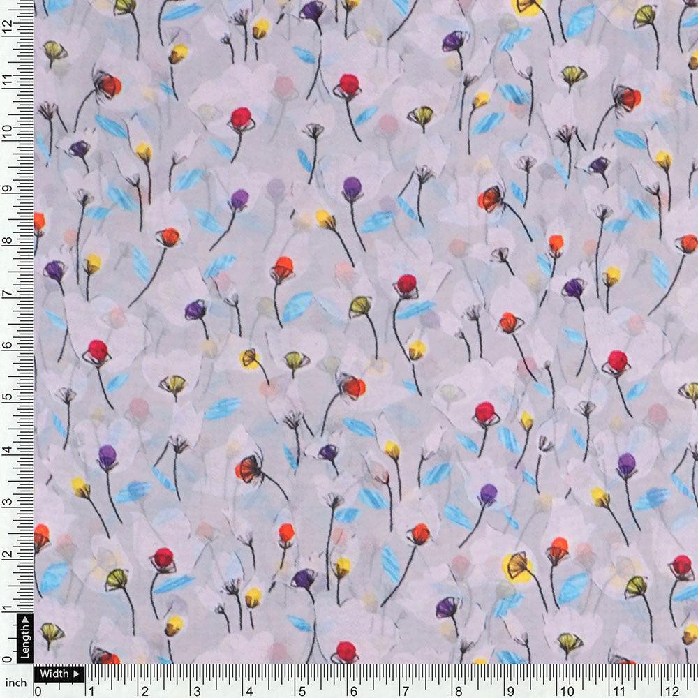 Colourful Flower Chintz With Small Leaves Digital Printed Fabric - Weightless - FAB VOGUE Studio®
