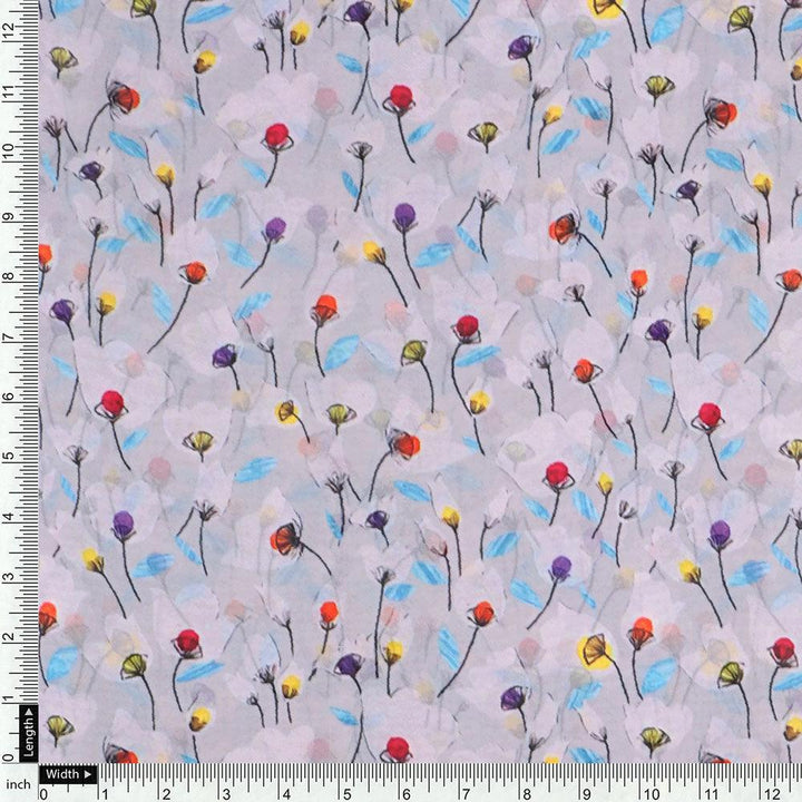 Colourful Flower Chintz With Small Leaves Digital Printed Fabric - Weightless - FAB VOGUE Studio®