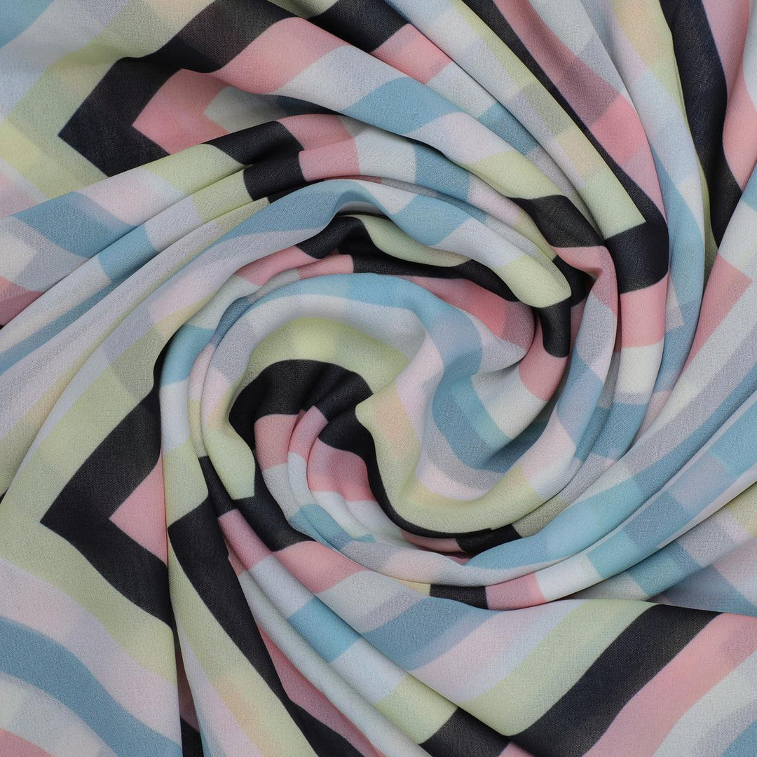 Trending Multicolor Zigzag Digital Printed Fabric - Weightless - FAB VOGUE Studio®