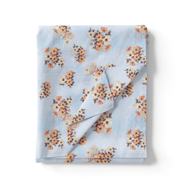 Tiny White And Orange Jasmin Flower Digital Printed Fabric - Weightless - FAB VOGUE Studio®