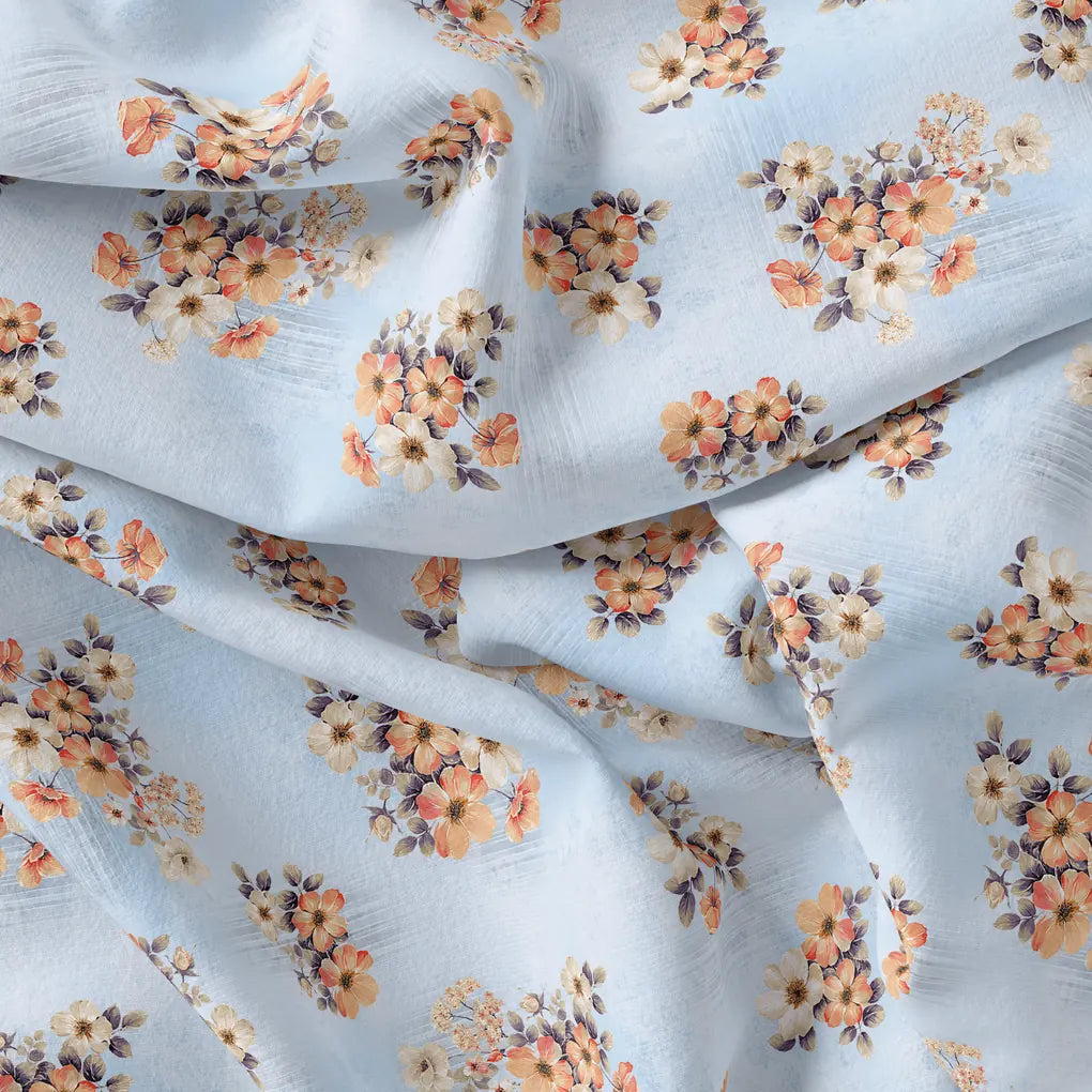 Tiny White And Orange Jasmin Flower Digital Printed Fabric - Weightless – we 0 ta09180pc 110 tiny white and orange jasmin flower digital printed fabric weightless 4