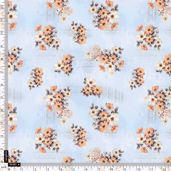 Tiny White And Orange Jasmin Flower Digital Printed Fabric - Weightless - FAB VOGUE Studio®