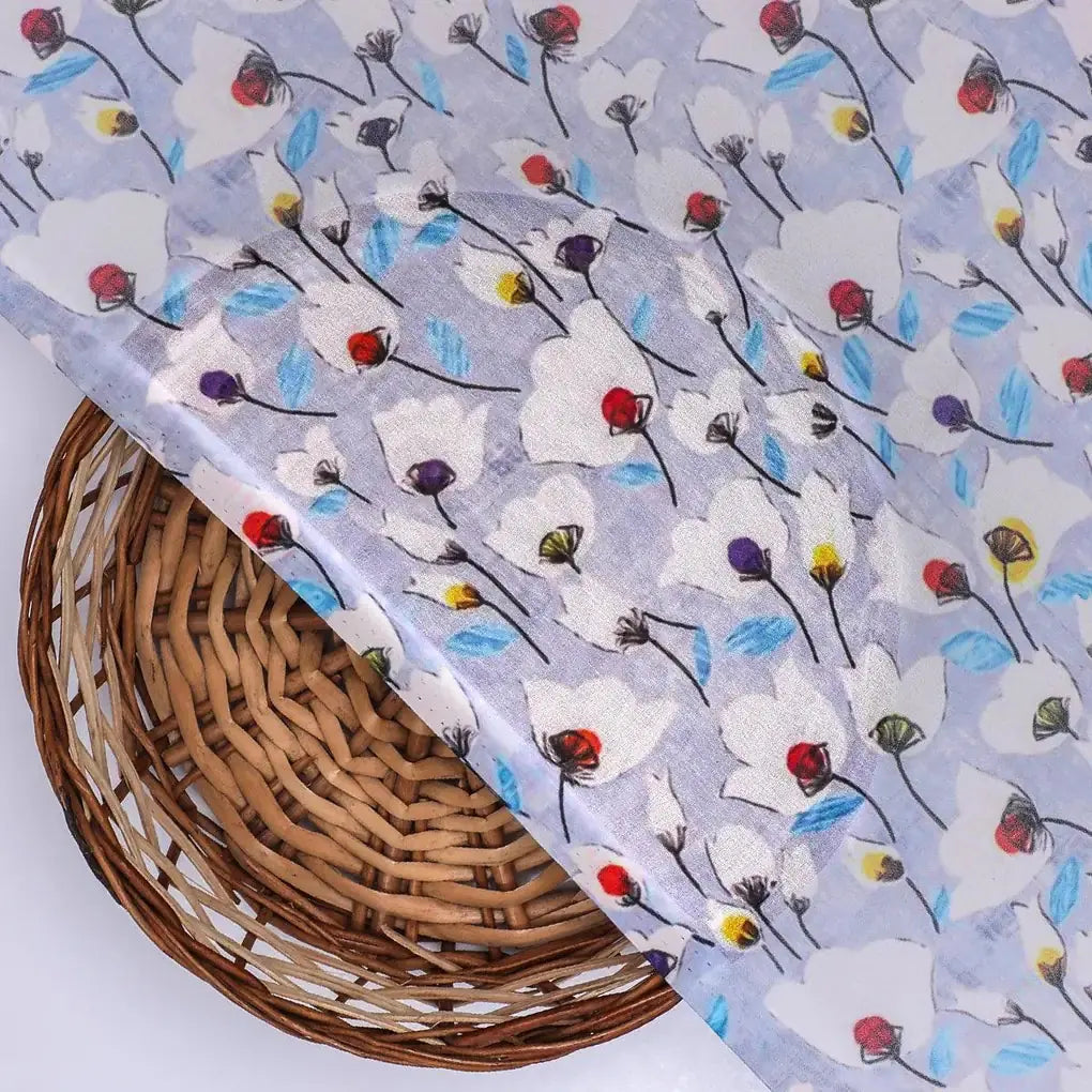 Winter White Flower Print Digital Printed Fabric  - Weightless – we 0 ta0953 110 winter white flower print digital printed fabric weightless 3