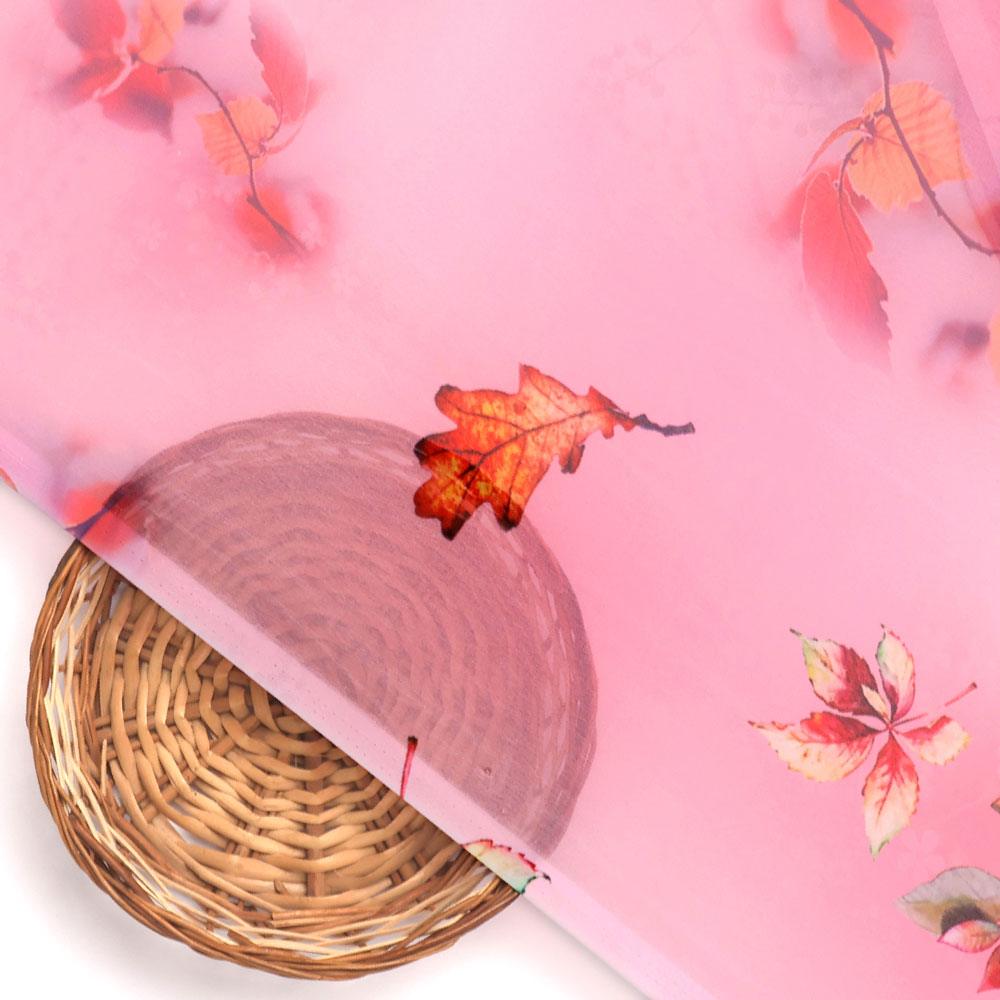 Attractive Multicolour Leaves With Pink Background Digital Printed Fabric - Weightless – we 0 ta09571p3 110 attractive multicolour leaves with pink background digital printed fabric weightless 3