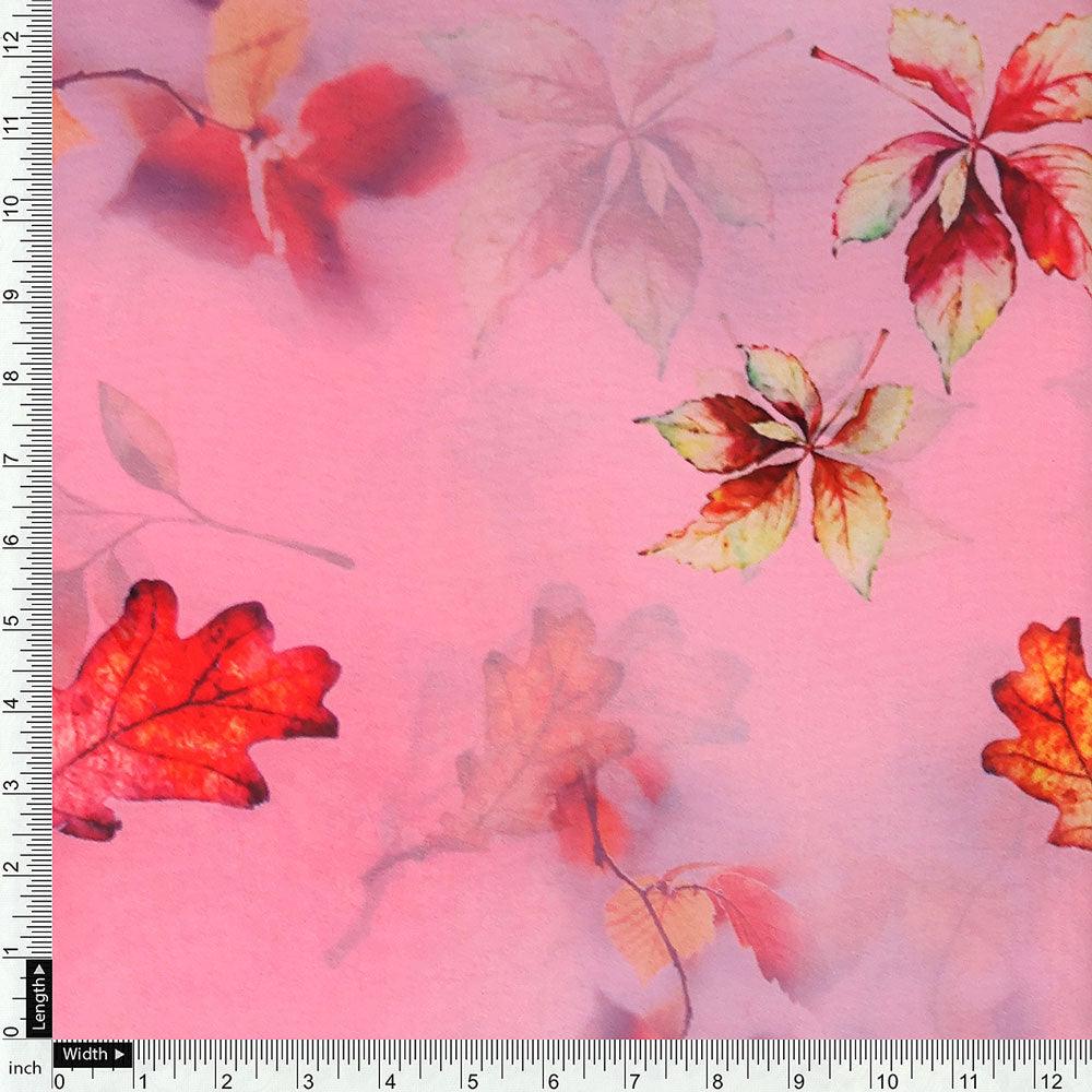 Attractive Multicolour Leaves With Pink Background Digital Printed Fabric - Weightless – we 0 ta09571p3 110 attractive multicolour leaves with pink background digital printed fabric weightless 4