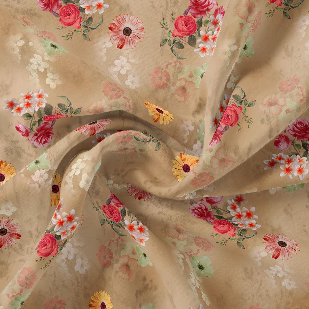 Multitype Of Flower Sunflower And Roses Digital Printed Fabric - Weightless - FAB VOGUE Studio®