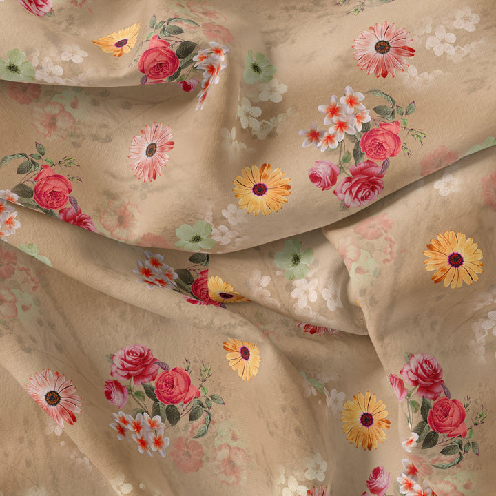 Multitype Of Flower Sunflower And Roses Digital Printed Fabric - Weightless - FAB VOGUE Studio®