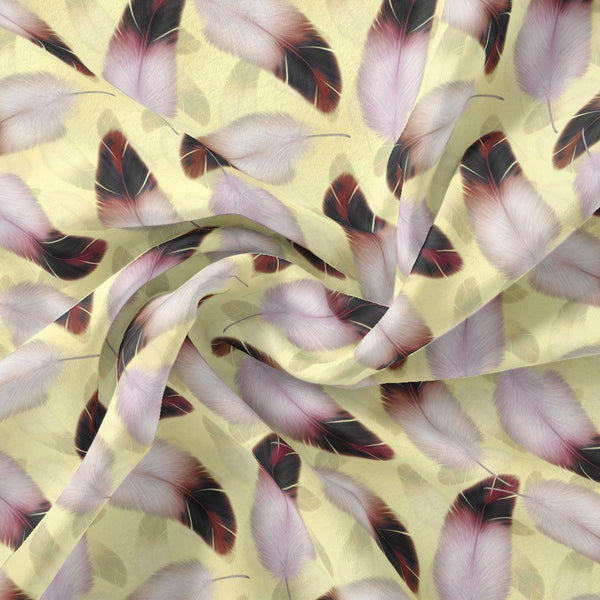 Brown Feather With pastel Yellow Background Digital Printed Fabric - Weightless – we 0 ta09590a 110 brown feather with pastel yellow background digital printed fabric weightless 1