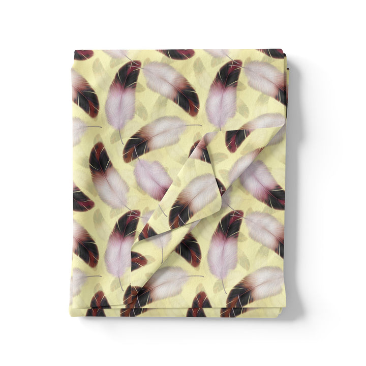Brown Feather With pastel Yellow Background Digital Printed Fabric - Weightless - FAB VOGUE Studio®