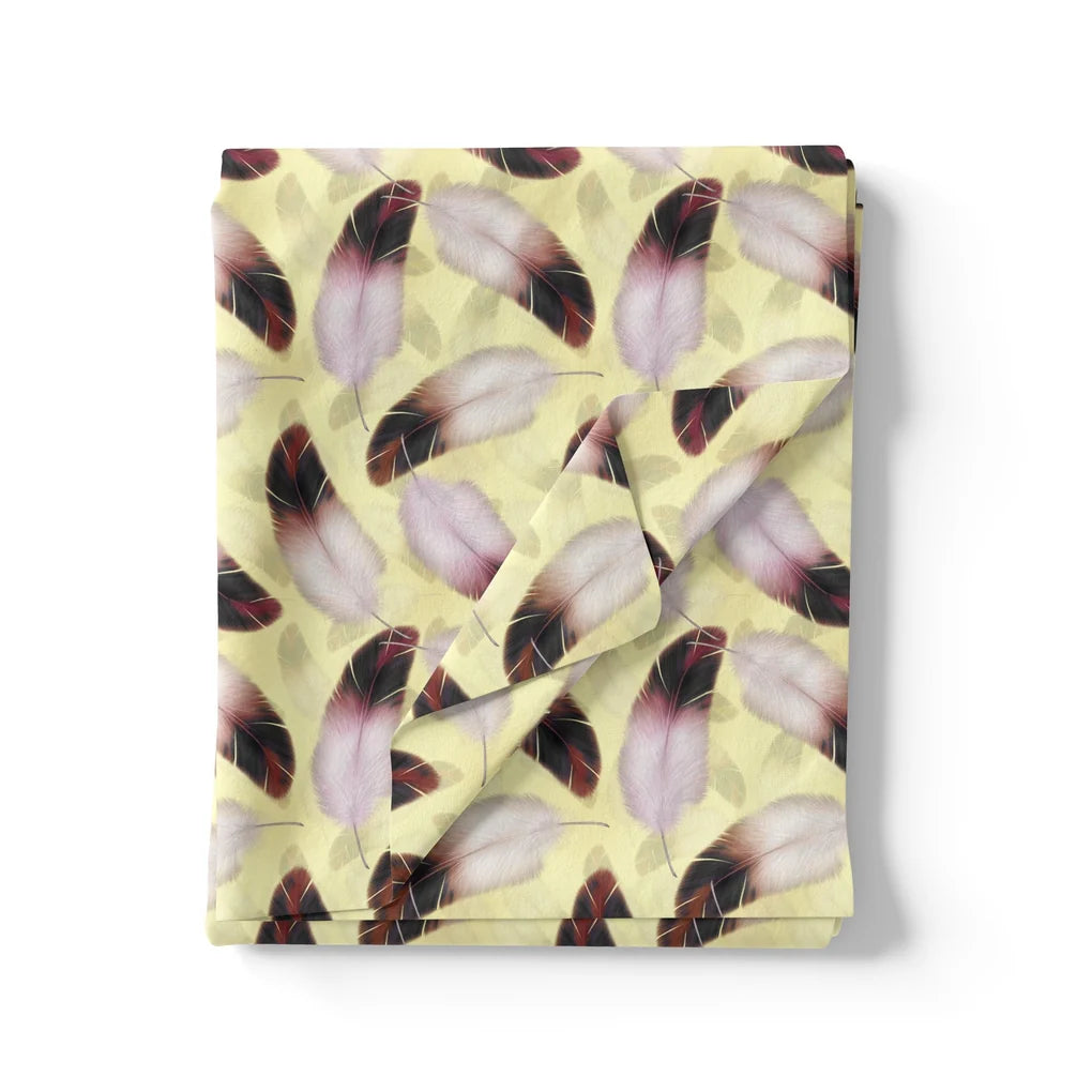 Brown Feather With pastel Yellow Background Digital Printed Fabric - Weightless – we 0 ta09590a 110 brown feather with pastel yellow background digital printed fabric weightless 3