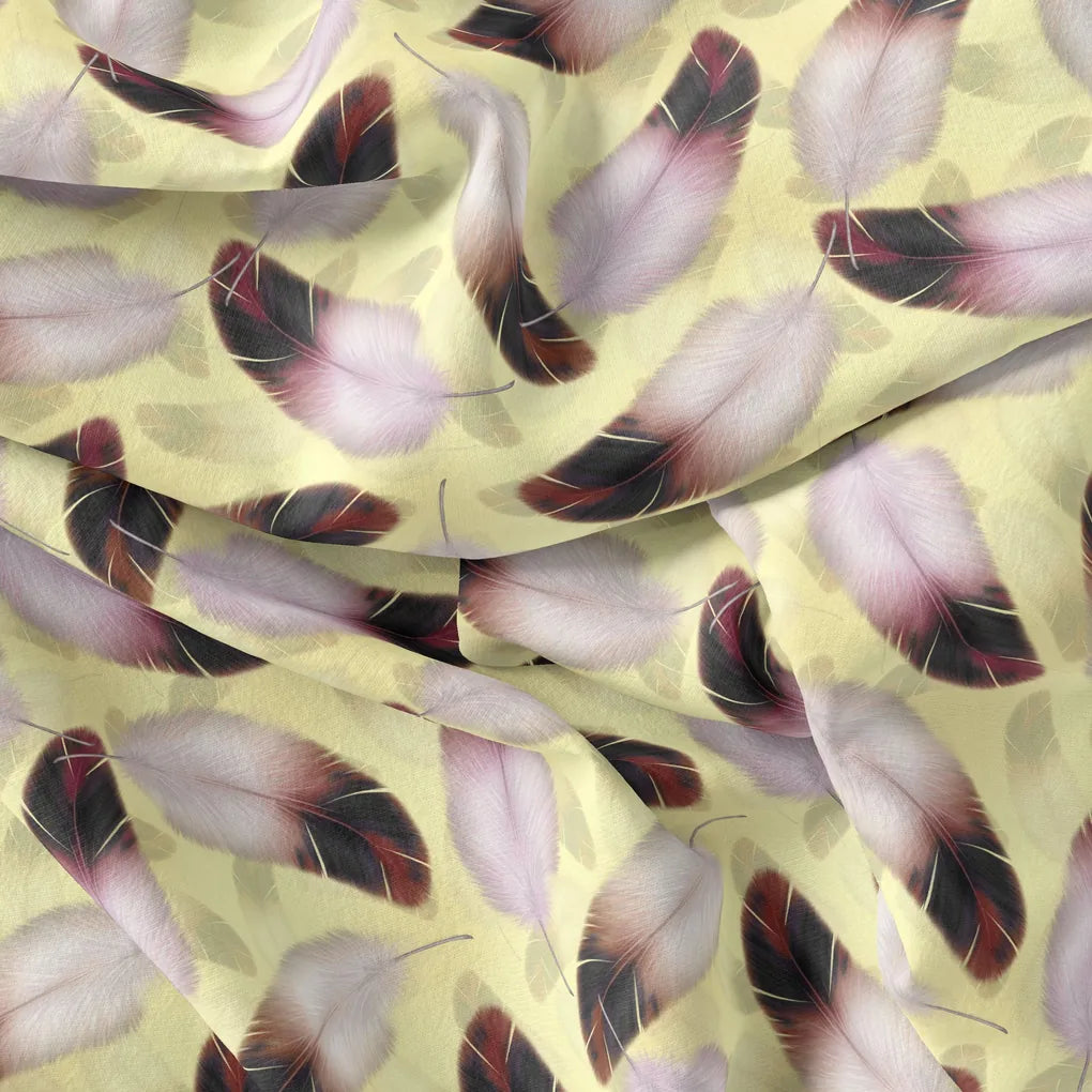 Brown Feather With pastel Yellow Background Digital Printed Fabric - Weightless – we 0 ta09590a 110 brown feather with pastel yellow background digital printed fabric weightless 4