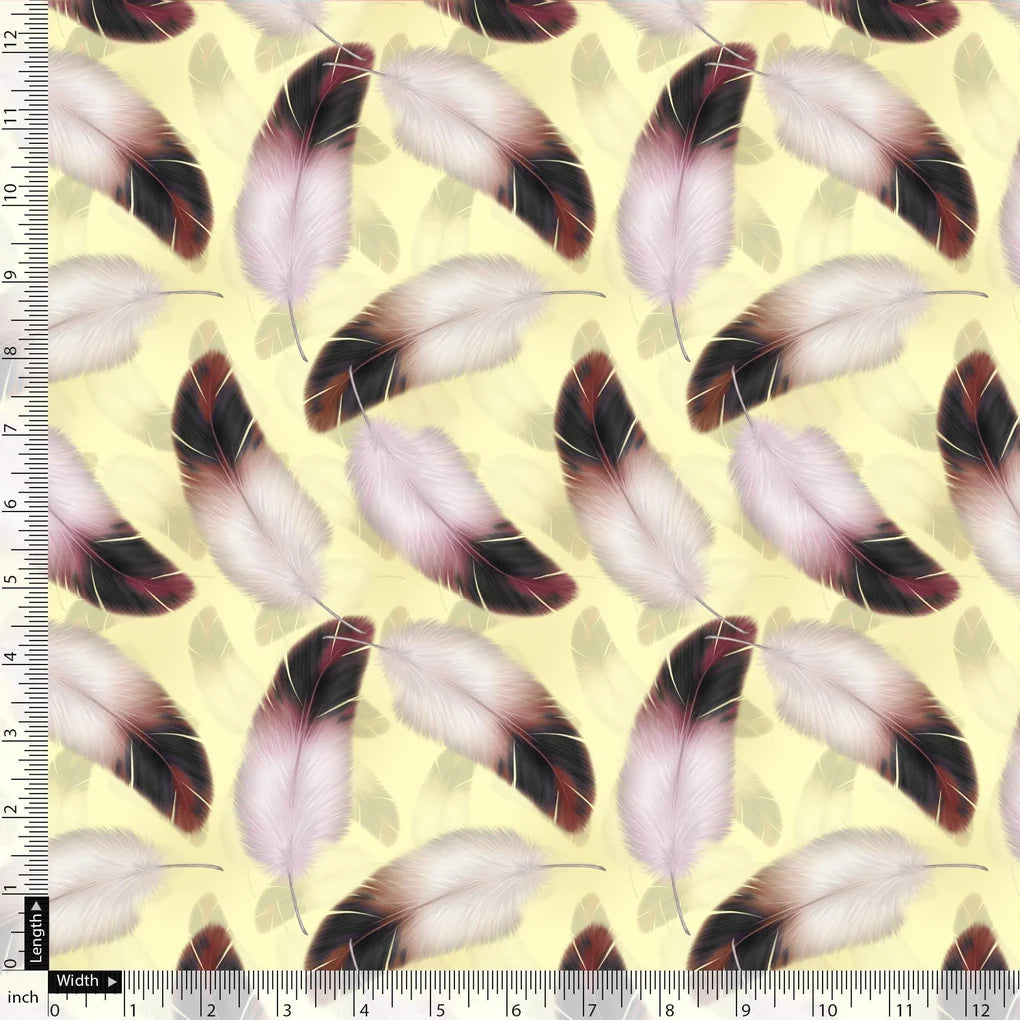 Brown Feather With pastel Yellow Background Digital Printed Fabric - Weightless – we 0 ta09590a 110 brown feather with pastel yellow background digital printed fabric weightless 5