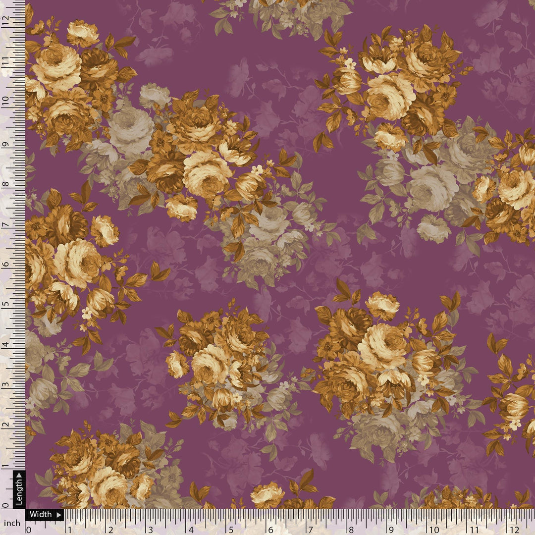 Big Rose With Dark Scintillating Violet Colour Digital Printed Fabric - Weightless - FAB VOGUE Studio®