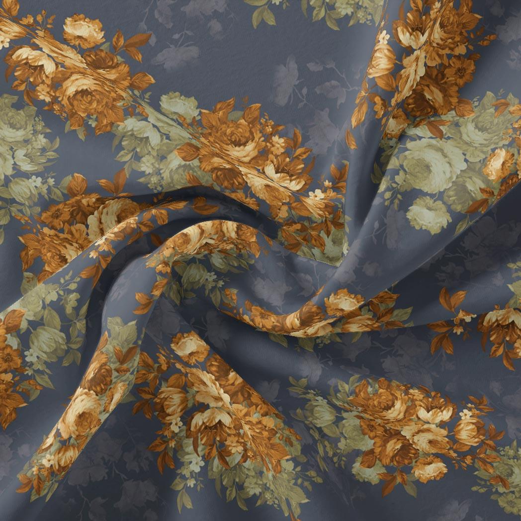Golden Roses With Bright Gray Digital Printed Fabric - Weightless - FAB VOGUE Studio®