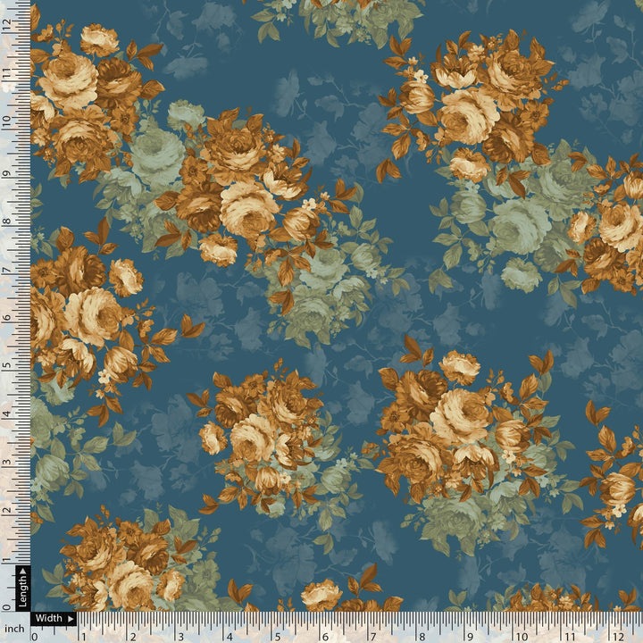 Vintage Bright Gray Background With Golden Rose Digital Printed Fabric - Weightless - FAB VOGUE Studio®