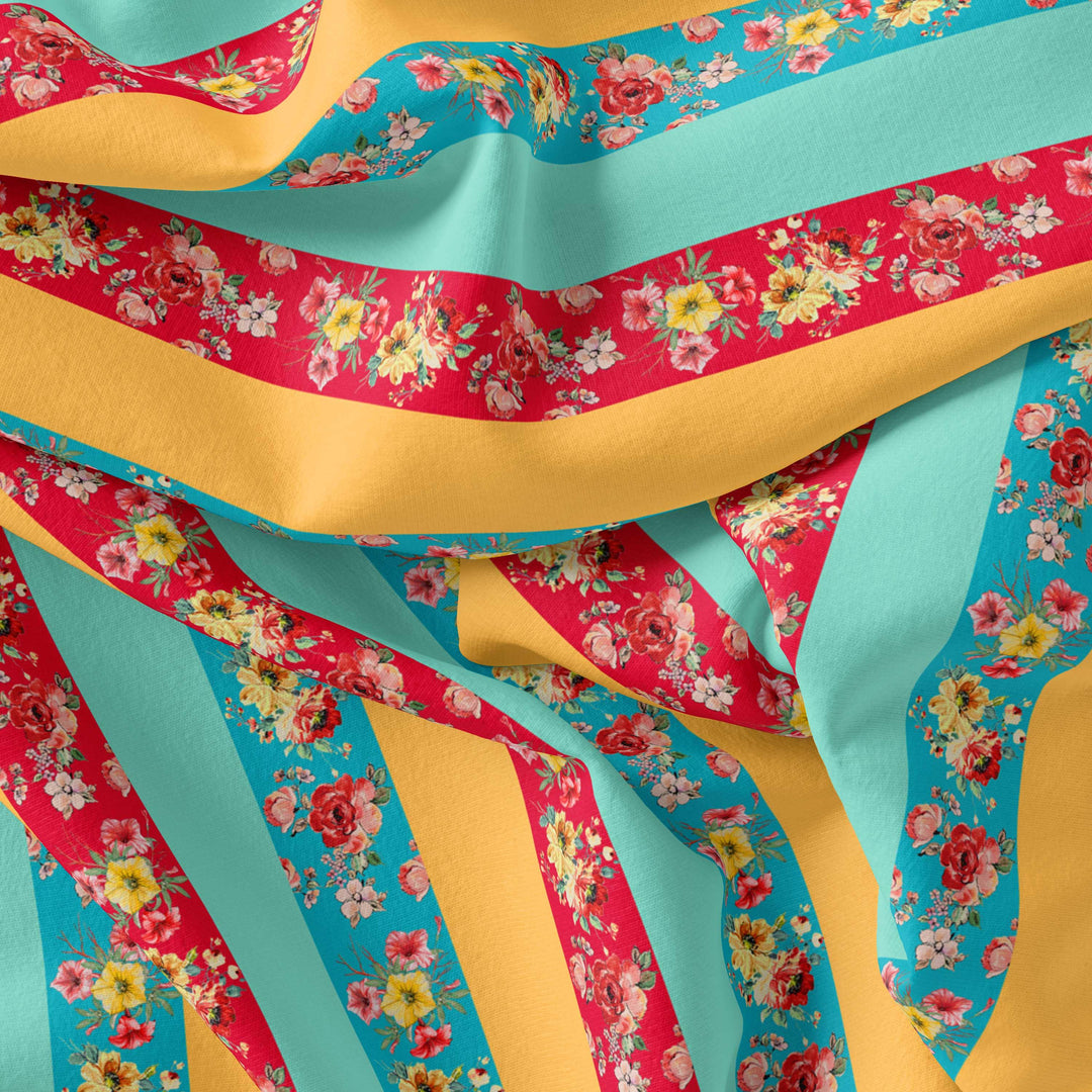 Rainbow Strips With Colourful Flower Digital Printed Fabric - Weightless - FAB VOGUE Studio®
