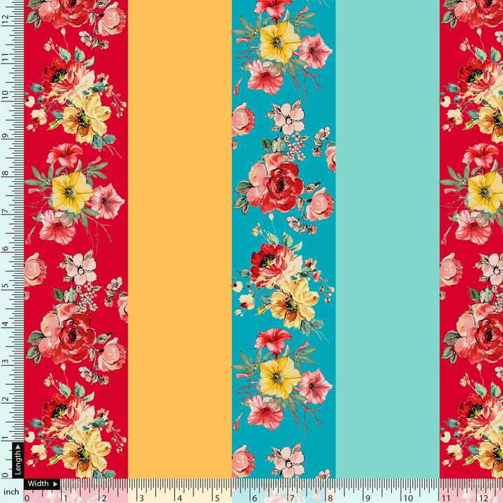 Rainbow Strips With Colourful Flower Digital Printed Fabric - Weightless - FAB VOGUE Studio®