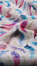 Multicolor Colorful Ethnic Feather Print Natural Crepe Digital Printed Fabric