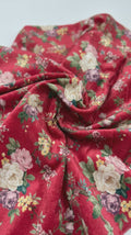 Red Vintage Floral Bouquet Velvet Digital Printed Unstitched Fabric