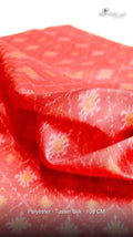 Red Ethnic Ikat Style Diamond Pattern Tusser Silk Digital Printed Fabric