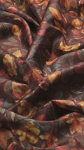 Brown Autumnal Watercolor Floral Dola Silk Digital Printed Fabric