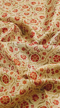 Cream Ethnic Floral Jaal Dola Silk Digital Printed Fabric