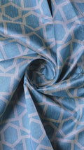 Blue Geometric Hexagon Lattice Tusser Silk Digital Printed Fabric