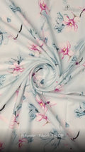 Blue Watercolour Magnolia Floral Rayon Digital Printed Fabric