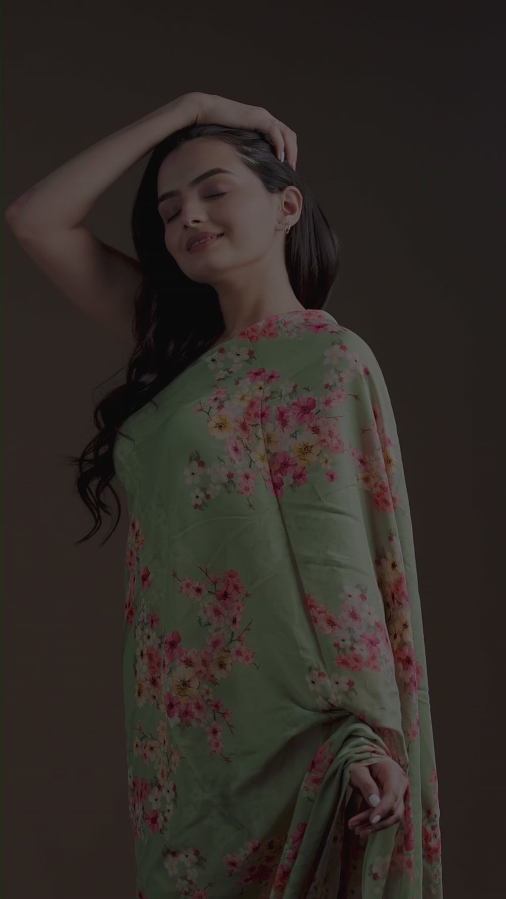 Gorgeous green digital printed Georgette fabric with floral design by FAB VOGUE Studio