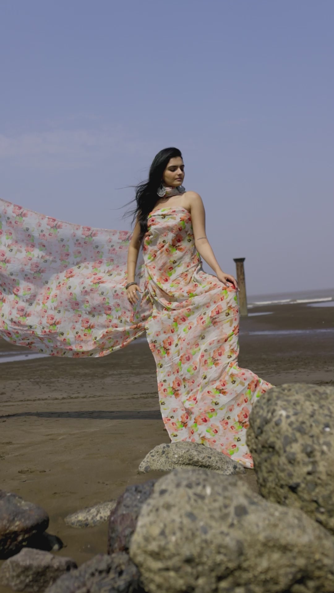 Cream Floral Pure Georgette Printed Fabric