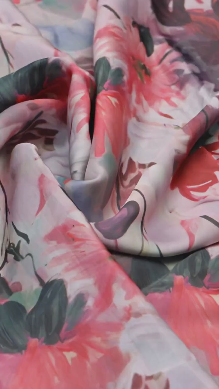 Linen Satin Floral Printed Fabric