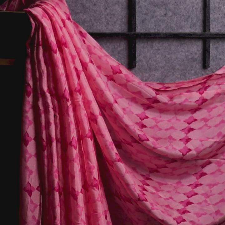Pink Geometric Watercolor Trellis Pure Chinon Digital Printed Fabric