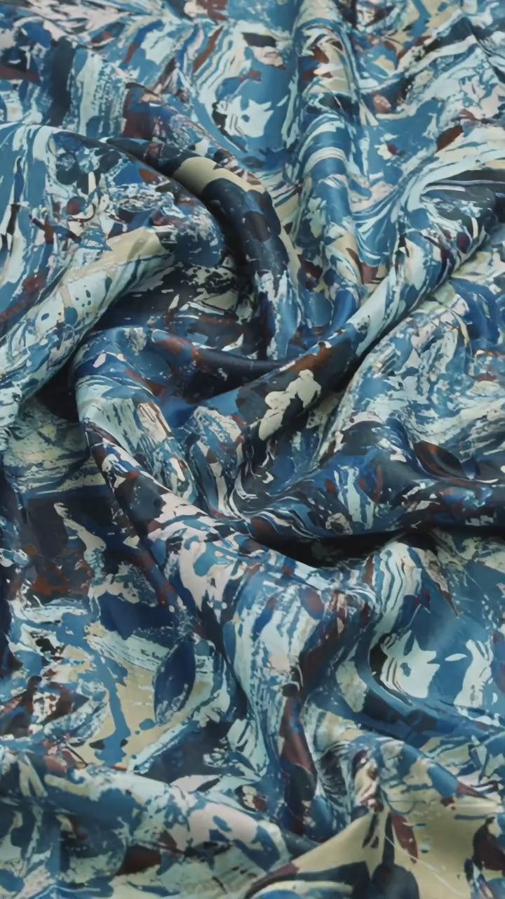 Blue Abstract Brushstroke Pattern BSY Velvet Digital Printed Fabric