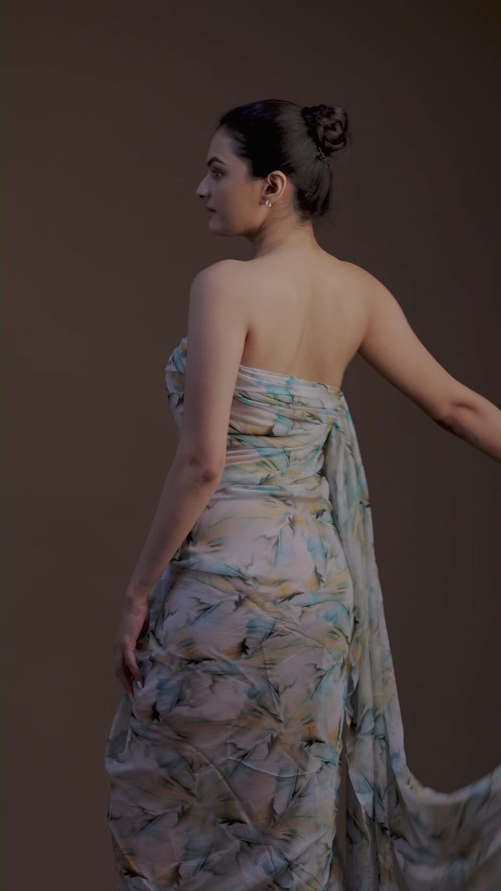 White Leaves Printed Pure Chiffon Fabric