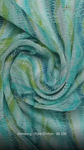 Green Abstract Ripple Stripes Pure Chiffon Digital Printed Fabric
