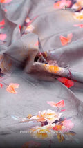 Grey Painterly Rose Floral Pure Cotton Digital Printed Fabric