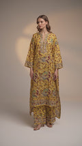 Yellow Ethnic Peacock and Floral Pure Cotton Digital Printed Fabric