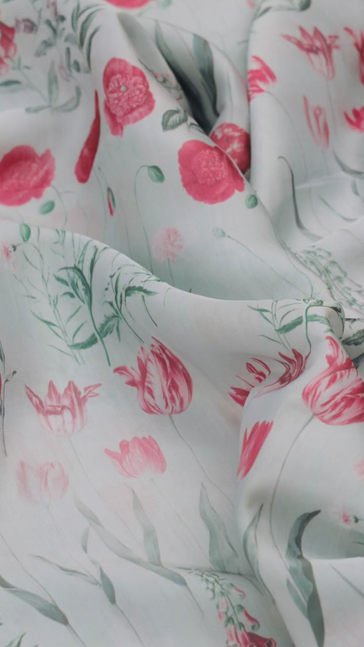 Linen Satin Floral Printed Fabric