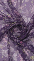 Purple Delicate Hummingbird and Floral Branch Chiffon Digital Printed Fabric (AI reveal)
