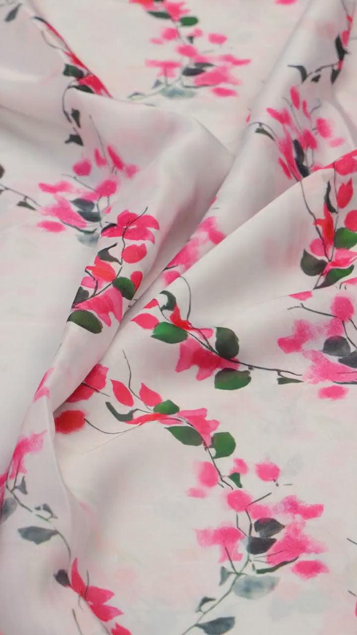 Linen Satin Floral Printed Fabric