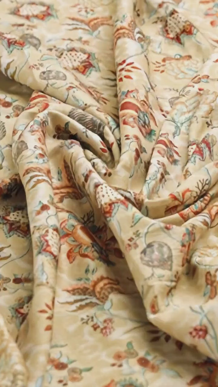 Premium Beige Floral Ethnic Polyester Fabric by FAB VOGUE Studio