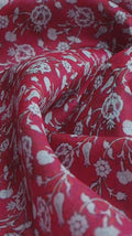 Red Ethnic Floral Jaal Tusser Silk Digital Printed Fabric