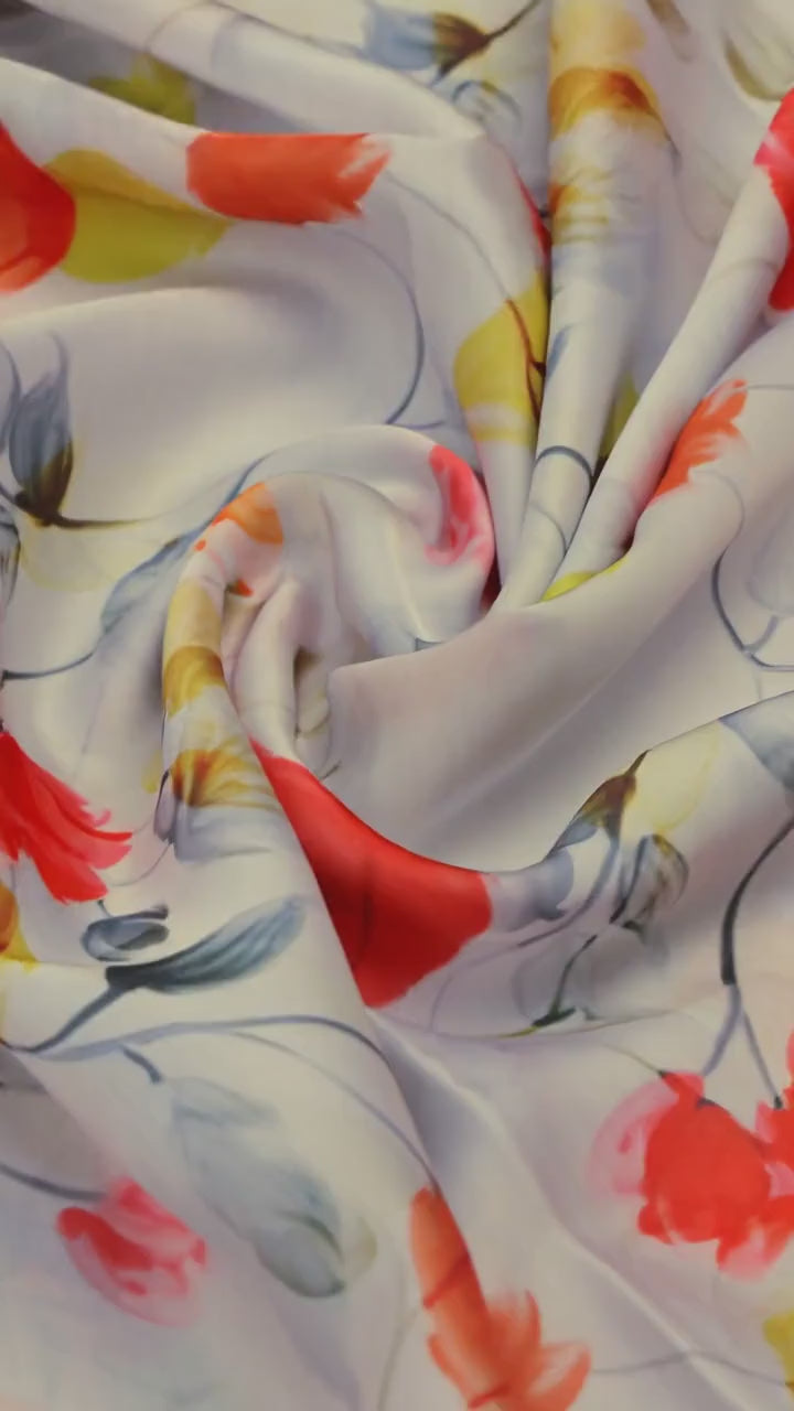 Linen Satin Floral Print Fabric