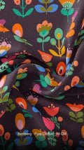 Multicolor Stylized Folk Art Floral Pure Chiffon Digital Printed Fabric