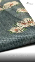 Grey Painterly White Floral Kota Doria Digital Printed Fabric