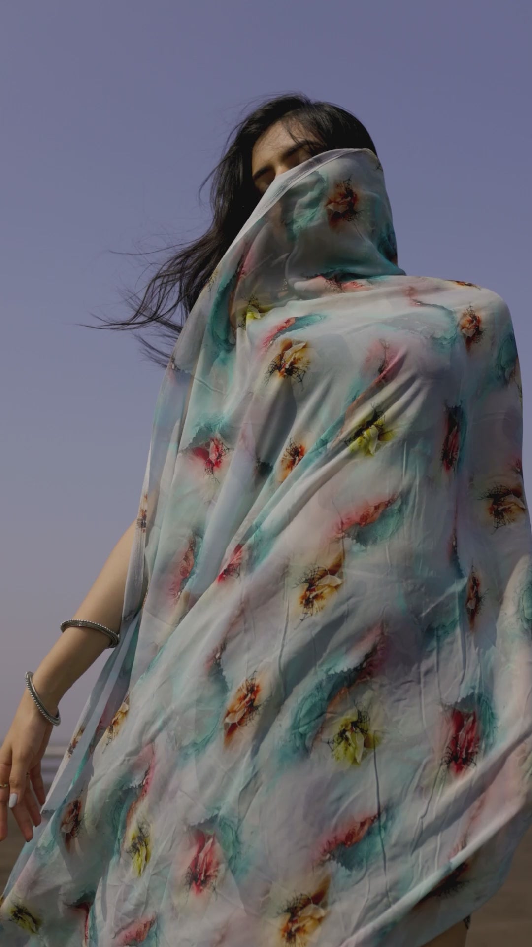 Multicolor Abstract Watercolour Floral Pure Georgette Digital Printed Fabric