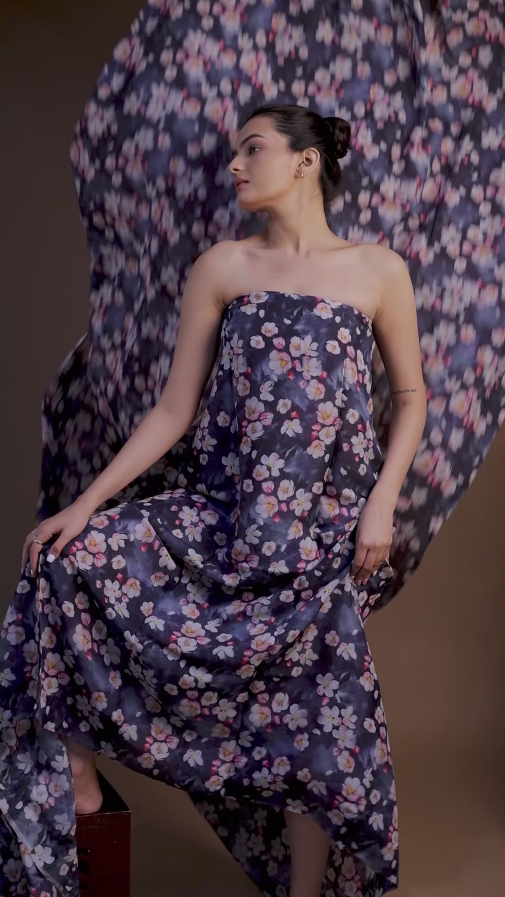 Blue Floral Printed Pure Muslin Fabric