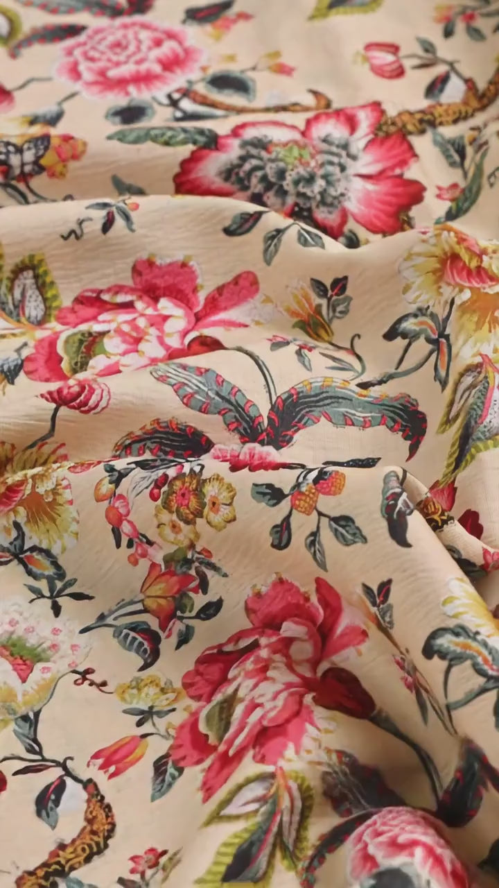 Premium Chinoiserie Floral Printed Polyester Fabric