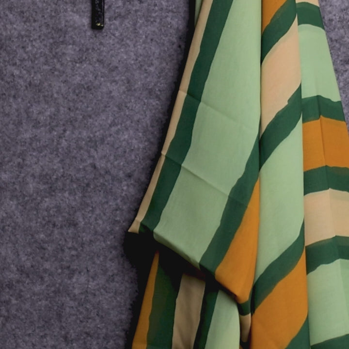 Yellow Green Stripes Digital Printed Fabric - Weightless