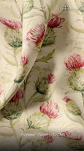 Cream Watercolor Thistle Floral Rayon Digital Printed Fabric